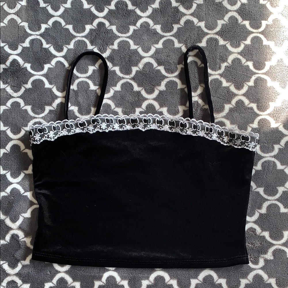 Black Velvet Camisole with Lace Trim